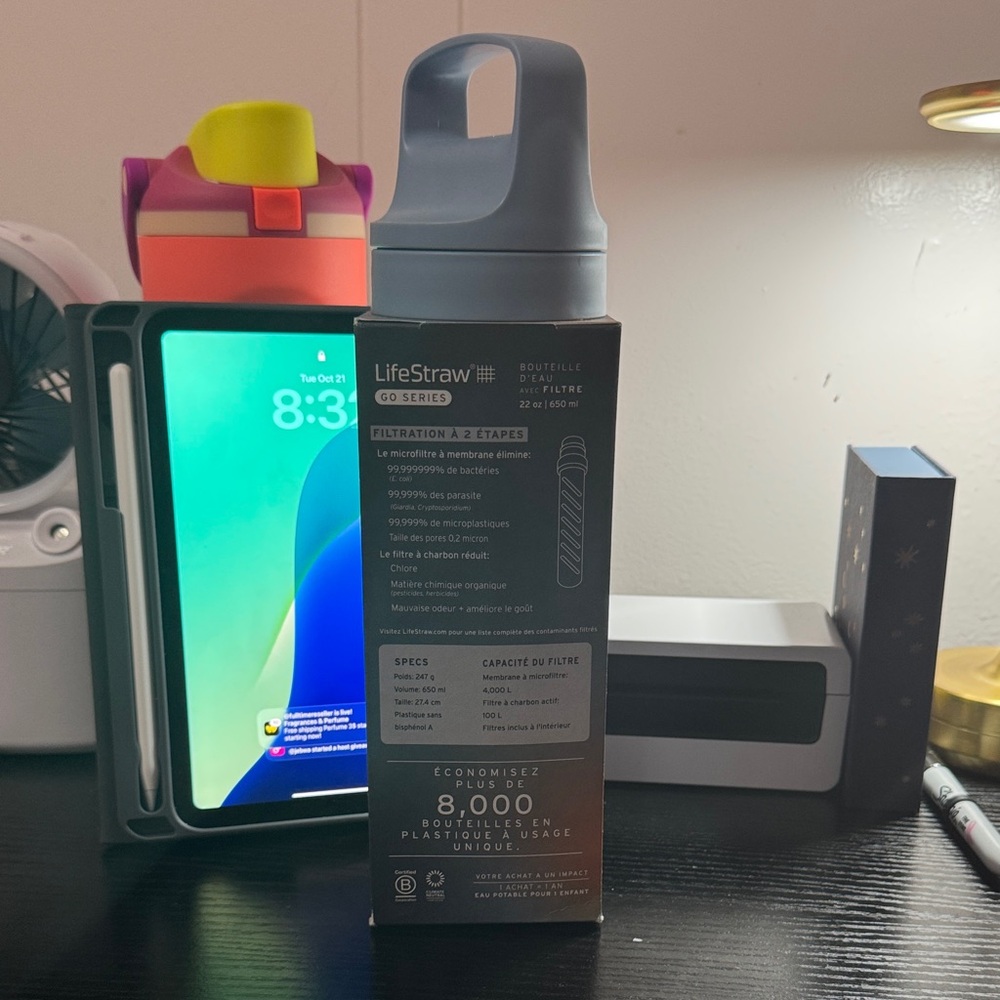 Gray Water Bottle with Filter